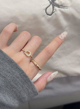 韩系金色仿满钻马蹄扣锆石戒指女