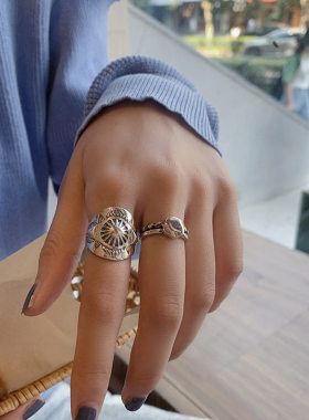 复古嘻哈蹦迪银色戒指女气质时尚