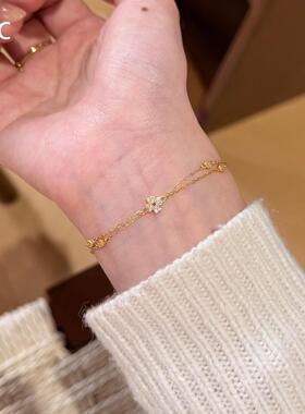 超闪金色仿镶钻四叶花极细手链女