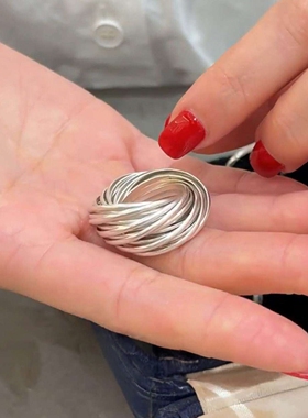 独特个性多层环绕细圈银色戒指女