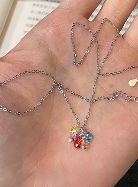 多巴胺彩色仿水晶串珠项链女个性