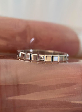 清冷感银色爆闪小方块戒指韩系简约风精致微镶锆石食指戒