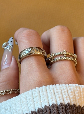 vintager中古爱心蕾丝镂空开口戒