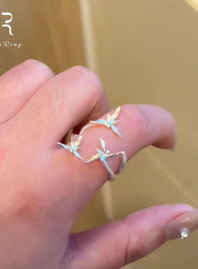 新中式银色兰花开口戒指轻奢温柔