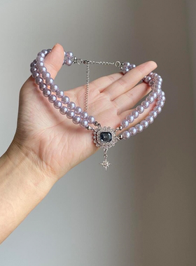 波西米亚紫色仿珍珠八芒星项链女