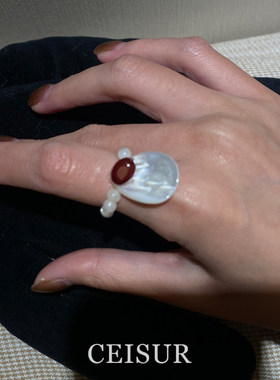 手工仿贝母玛瑙串珠戒指复古精致