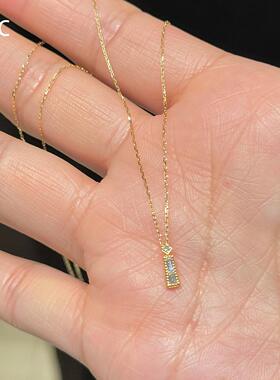 金色仿镶钻方块项链时尚简约精致