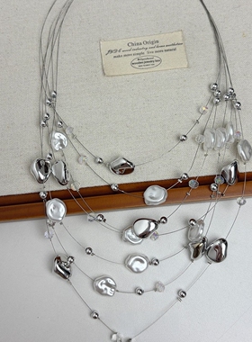 民族风巴洛克仿珍珠吊坠多层项链