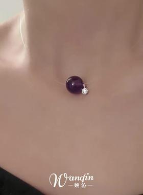 紫色东来圆珠鱼线项链极简风显白