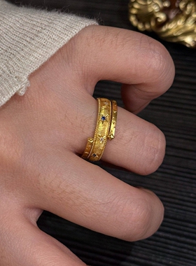 梦幻四芒星仿闪钻宽面戒指高级感