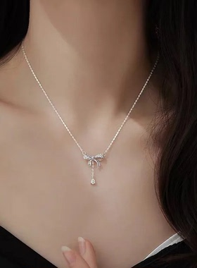 法式蝴蝶结流苏项链高级感轻奢女