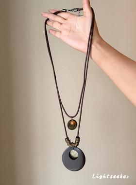 秋冬新款圆牌长款项链小众高级感