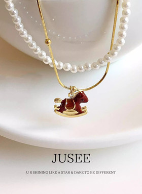 新年红色珐琅小马项链生肖本命年