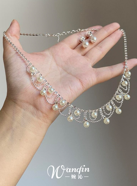 法式仿珍珠镂空流苏项链女士小众