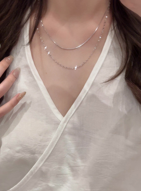 银色双层蛇骨链女款气质简约叠戴