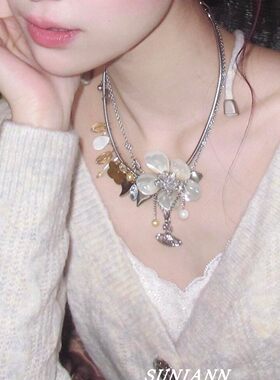 复古金银拼色花朵项圈百搭轻奢女