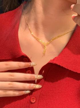 中古金色麦穗蕾丝y字流苏项链女