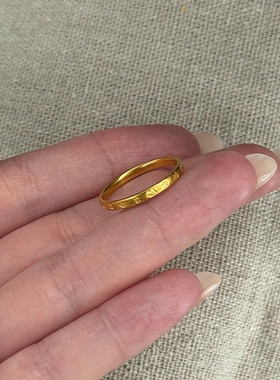 金色小猫印花戒指小众简约高级感