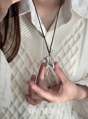 新中式银色小马驹铜钱葫芦项链女