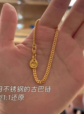 不掉色金色古巴链钛钢手链高级感