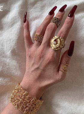 中古vintage金色复古花朵戒指女