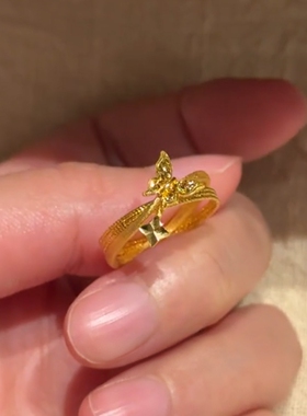 金色碎冰冰双环蝴蝶星芒戒指精致