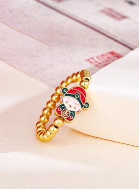 金色珐琅小财神串珠戒指可爱小众