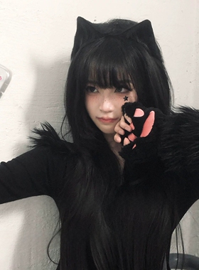 黑色甜酷万圣节猫耳发箍毛绒少女