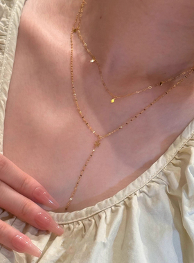 金色极细雪花双层项链高级感轻奢