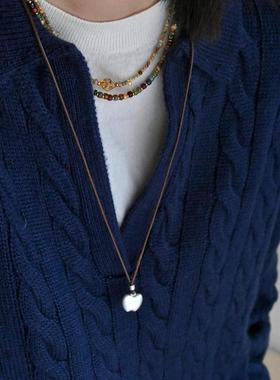 银色磨砂感平安果编绳项链可调节