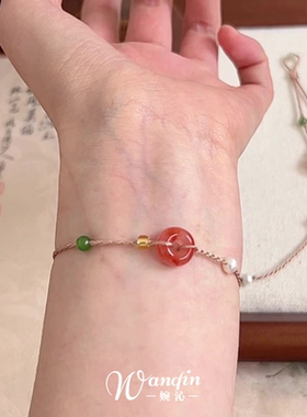 新中式仿南红玛瑙平安扣手链手工