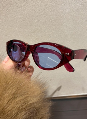 防紫外线蓝色镜片酒红框猫眼墨镜