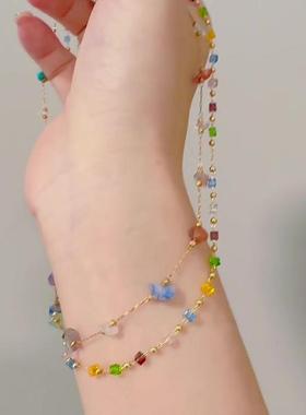 彩色不规则方块碎石项链小众独特