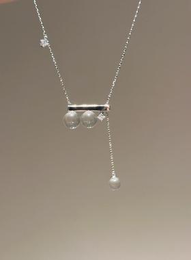 四分音符仿白水晶吊坠项链清冷感