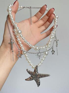 海边度假风多层仿珍珠海星项链女