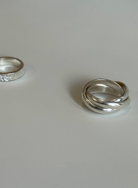 银色三环交叉素圈戒指极简风简约