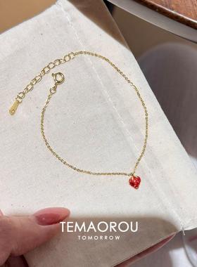 甜美风红色草莓吊坠手链极细可爱