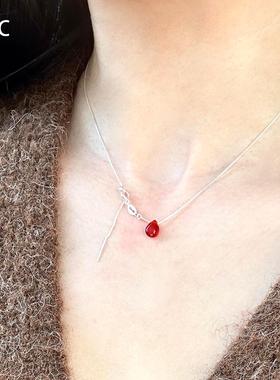 清冷感仿红玉髓水滴吊坠项链新年