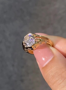 中古金色八芒星仿闪钻戒指老钱风