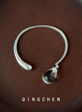 清冷感仿白水晶水滴手镯小众气质