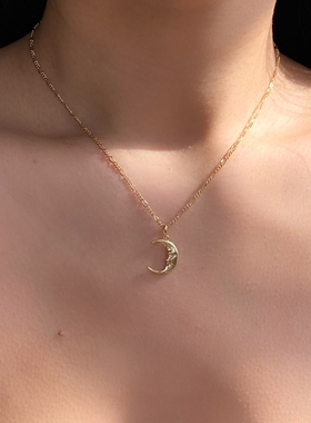 波西米亚度假风星芒之月吊坠项链