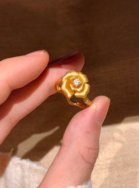 金色玫瑰花超闪仿钻戒指精致独特