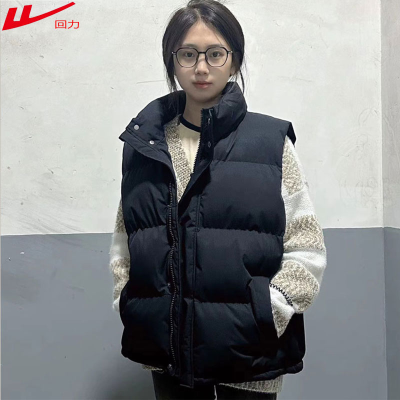 回力羽绒棉马甲男女通用冬季加厚保暖立领外套无袖背心休闲棉衣 - 图0