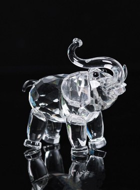 高档水晶琉璃大象摆件儿童仿真小象动物书房客厅装饰品精致小物件