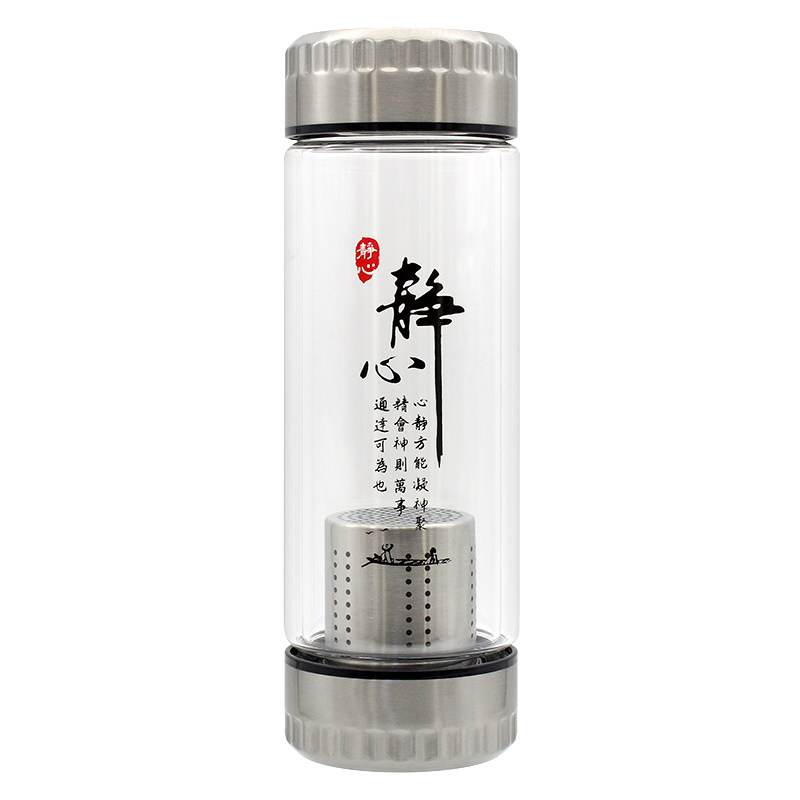 茶杯茶水分离耐热玻璃杯男士大容量双层玻璃印花双盖功夫茶过滤网 - 图3