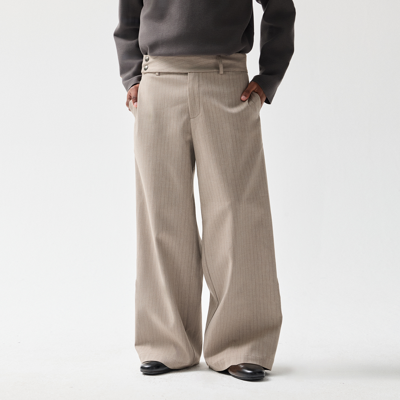 Azure Lisseur 条纹剑道裤竖纹裁片喇叭西裤黑色阔腿裤西装长裤AL - 图2