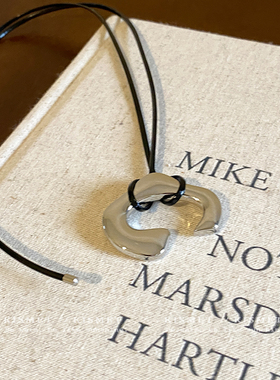 秋冬百搭~棕色皮绳不规则吊坠项链配饰女2025新款爆款百搭毛衣链