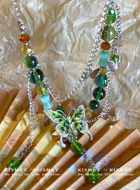 香妃引蝶~绿色水晶蝴蝶项链甜酷辣妹颈链重工精致小众轻奢锁骨链