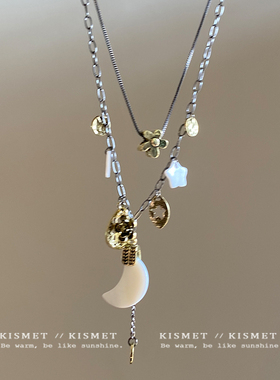 星河系列~韩式复古星月项链2025新款爆款蝴蝶结项链气质叠戴项链