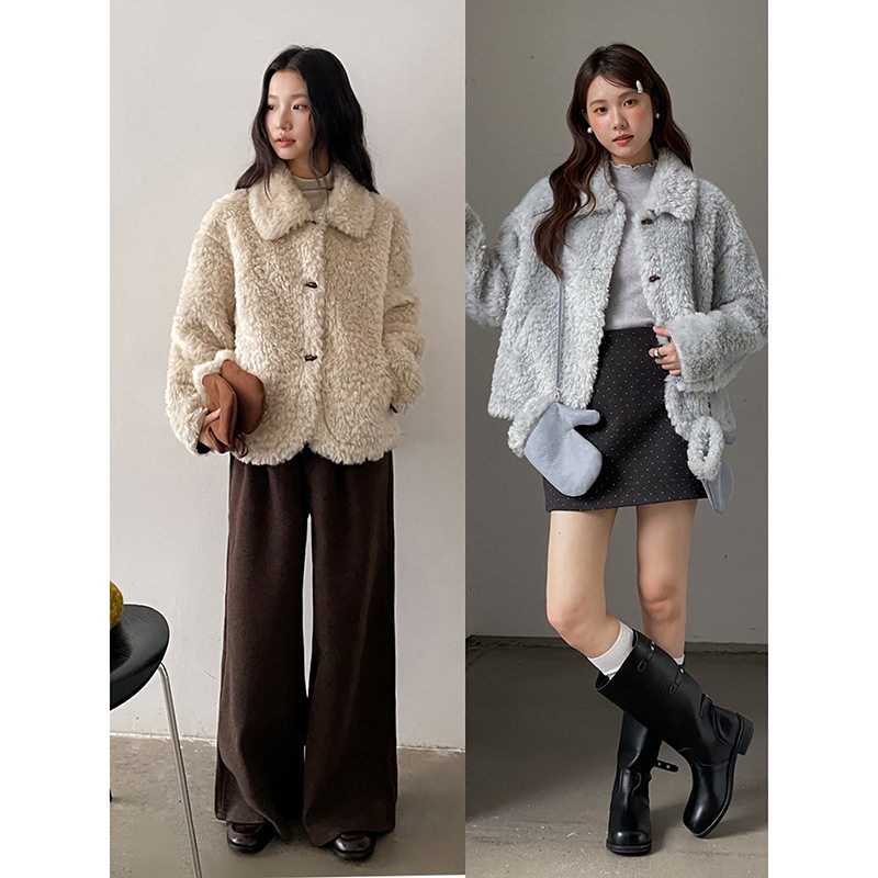 【布朗尼慕斯 麂皮手套】歌铭仿羊羔毛翻领短款外套女装冬季N734C,淘宝优惠券,粉丝福利购,淘宝优惠卷